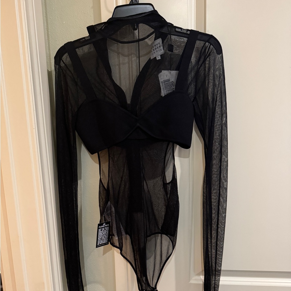 NWT HERVE LEGER Sheer Cut Out Bra Bodysuit small